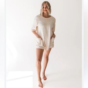 Free People Movement Hot Shot Tee Romper XL – Cream Oversized Lounge One Piece